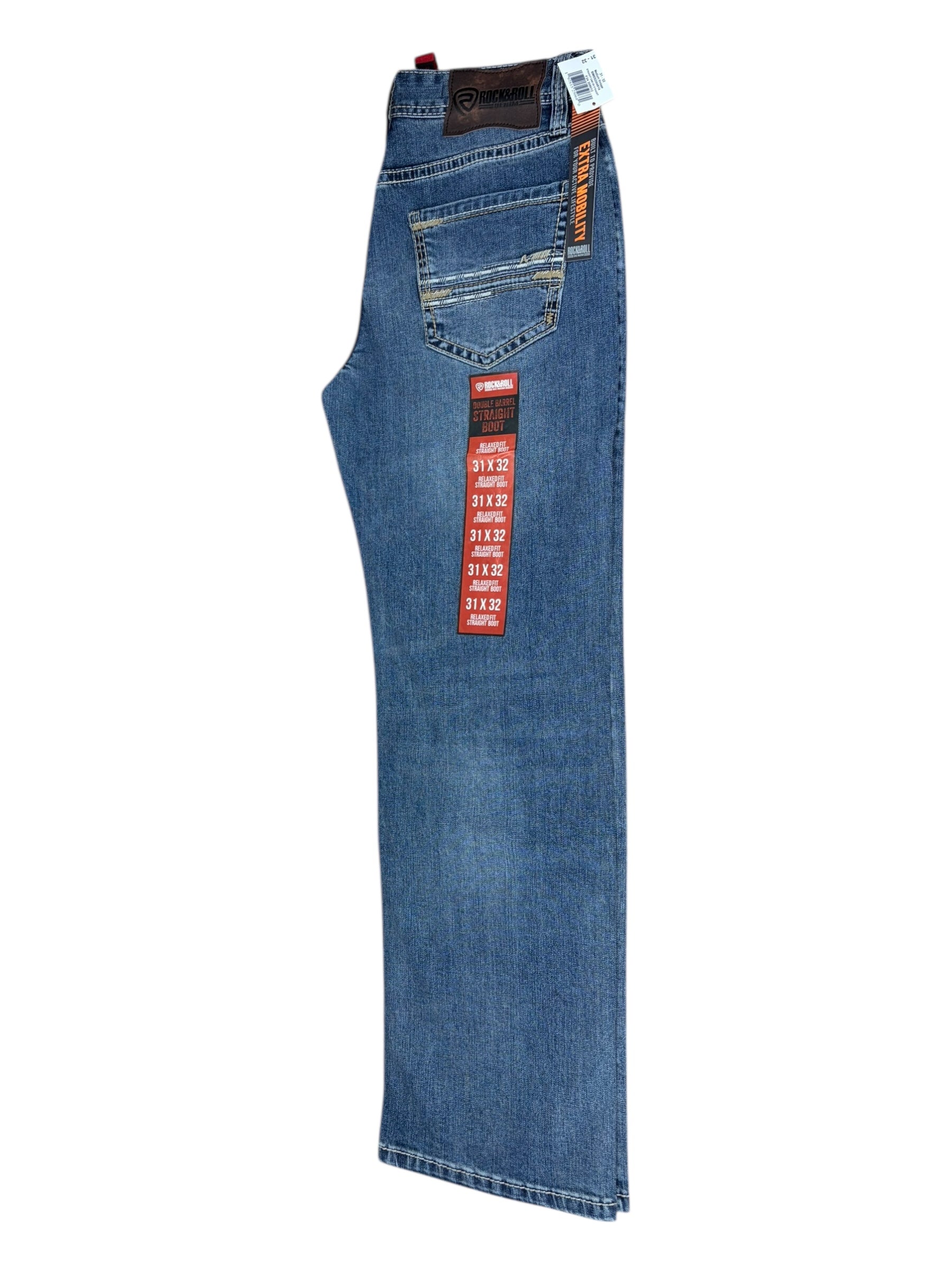 Rock & Roll Denim Men’s Double Barrel Relaxed Fit Straight Boot Jeans – Flex Denim, Medium Vintage Wash 4814