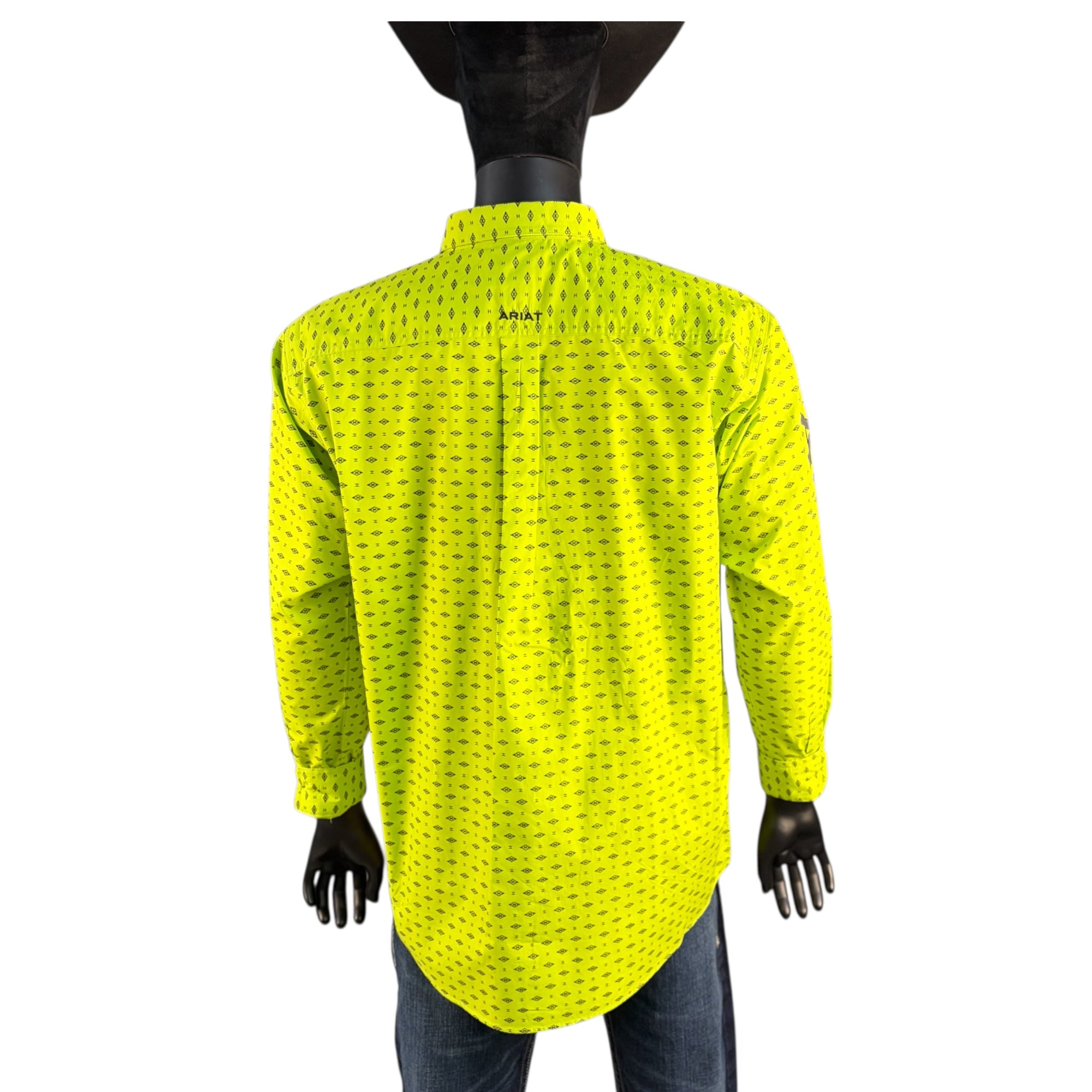 Ariat Men’s Neon Lime FR Geo Print Long Sleeve Work Shirt