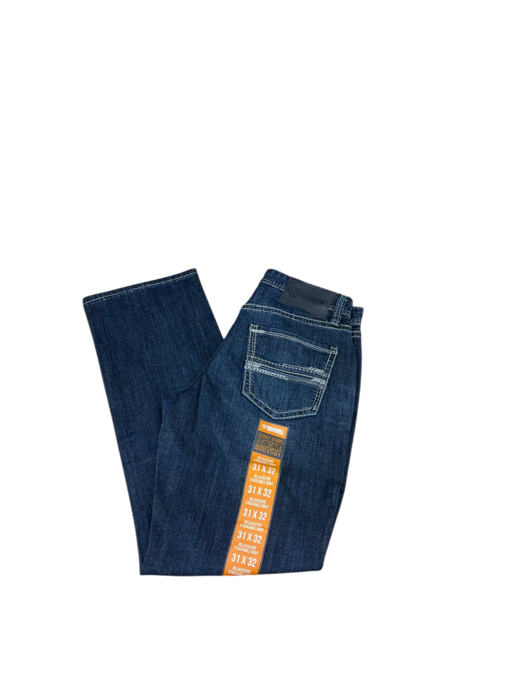 Rock & Roll Denim Men’s Double Barrel Relaxed Fit Stackable Bootcut Jeans – Extra Mobility Denim, Dark Wash 5556