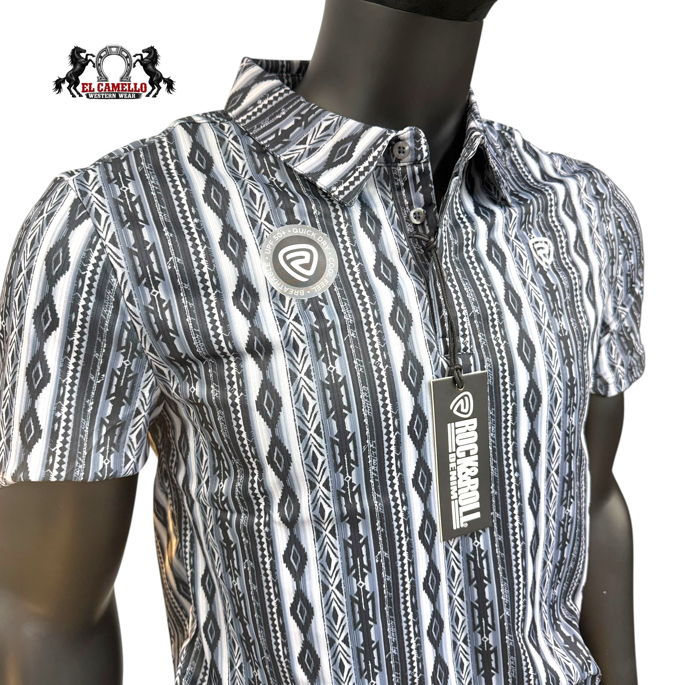 Rock & Roll Denim RR Aztec Printed Polo – Charcoal BM51T07682