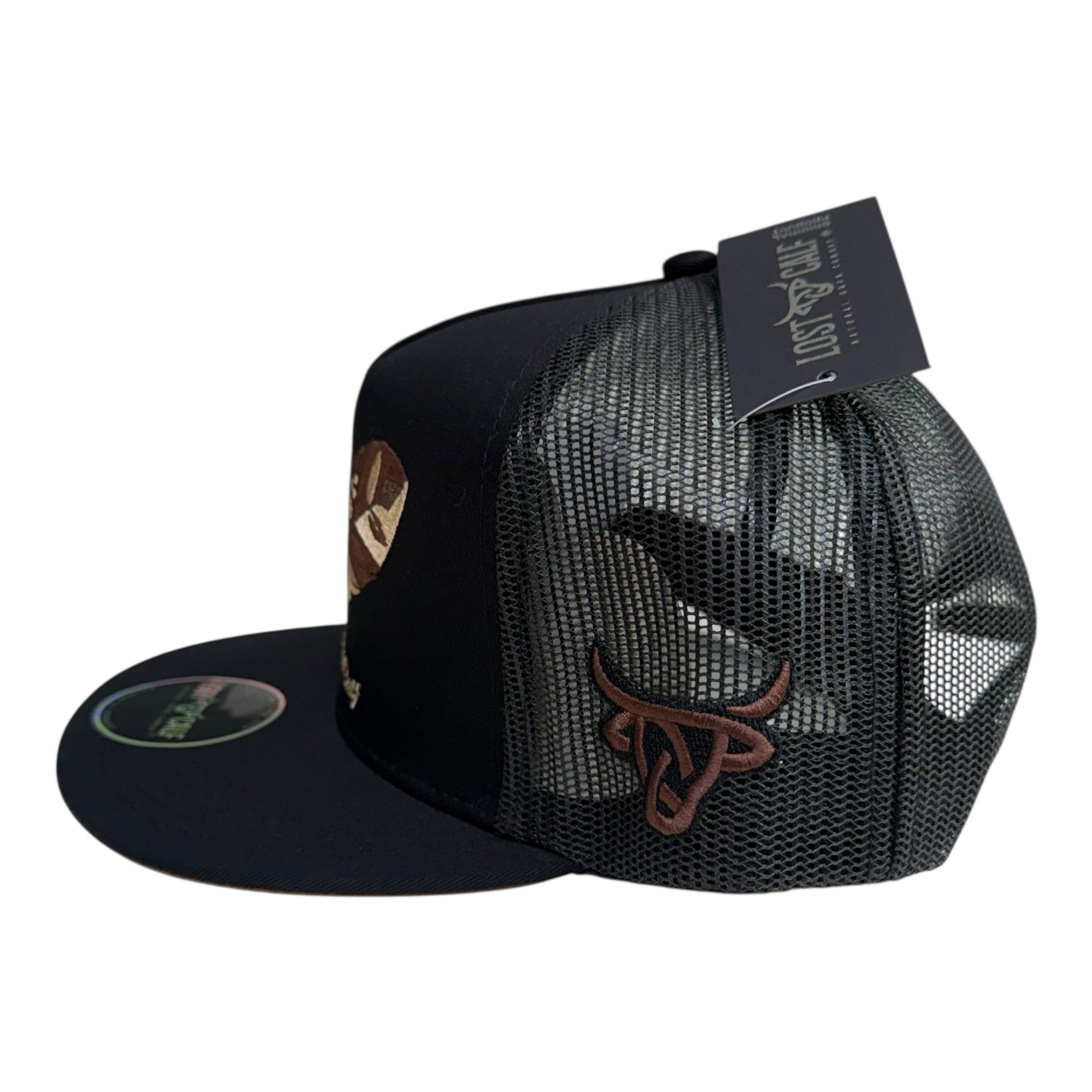 Lost Calf Feather Patch Mesh Cap – Black & Brown LC1008