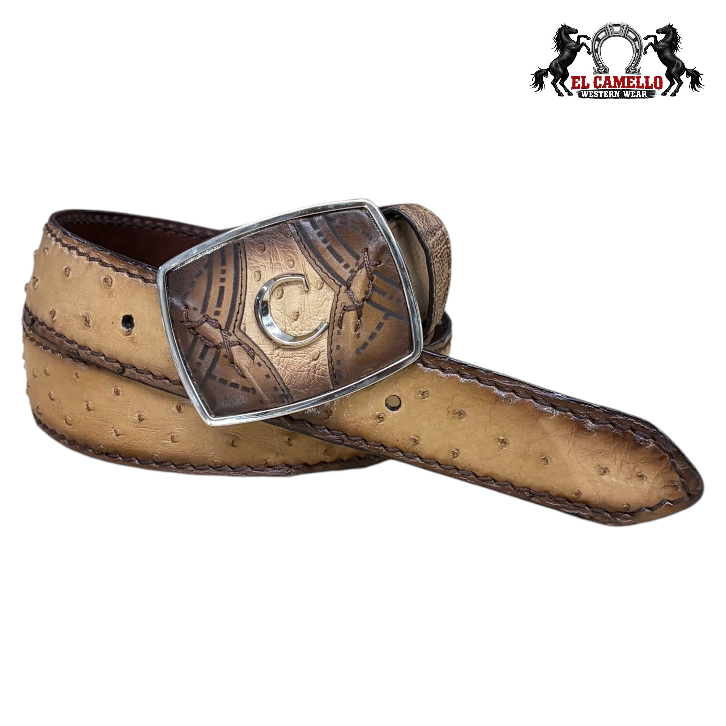 Cuadra Men’s Genuine Ostrich Leather Western Belt – Tan BC354