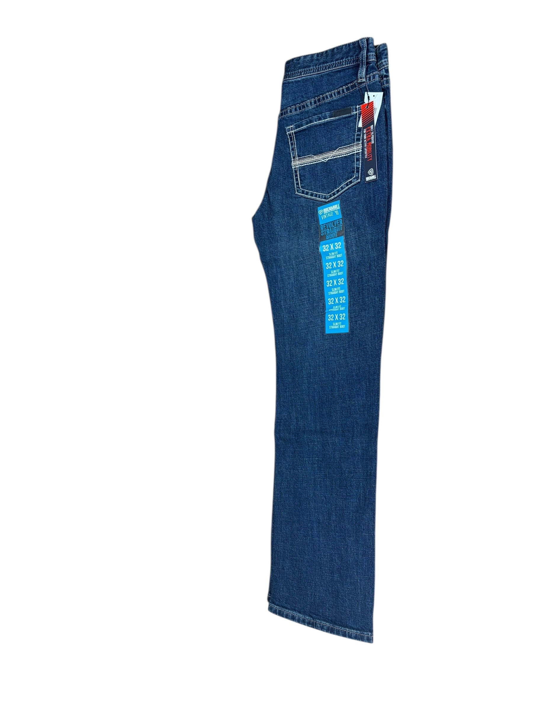 Rock & Roll Denim Men’s Vintage ’46 Revolver Straight Boot Jeans – Flex Denim, Dark Vintage Wash 0799