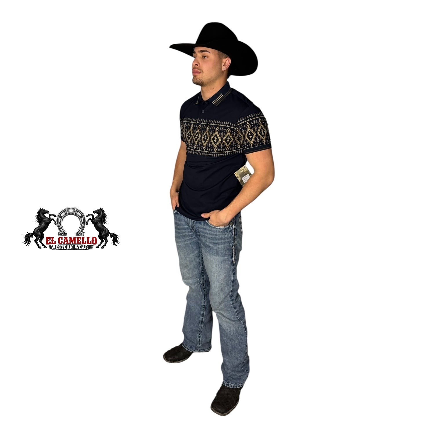 MT-36022 Men’s Western Print Polo – Navy