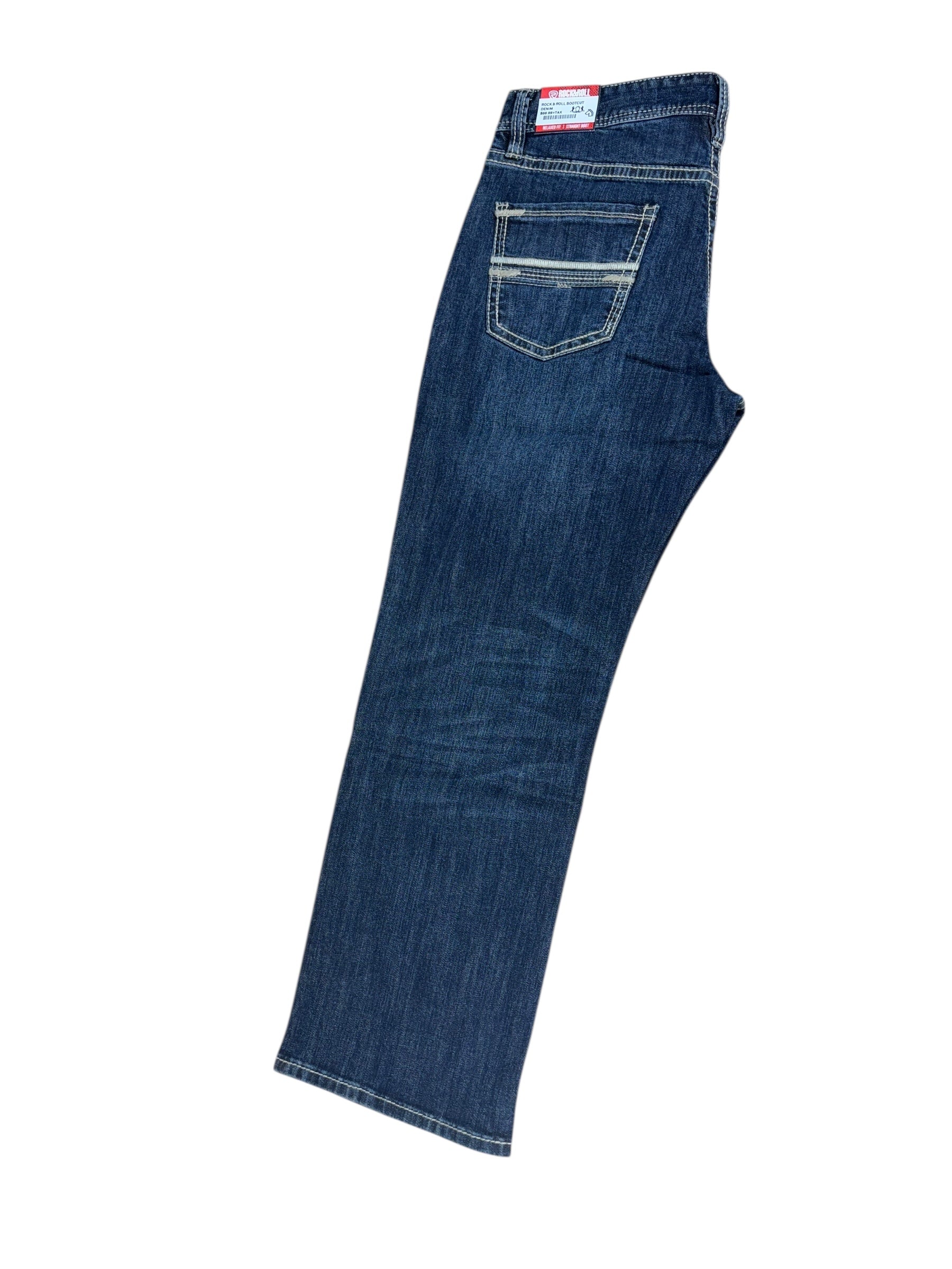 Rock & Roll Denim Men’s Double Barrel Relaxed Fit Straight Boot Jeans – Extra Mobility Denim, Dark Vintage Wash 4816