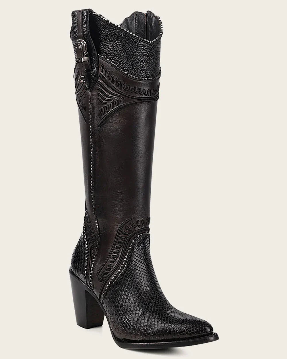 Black Python Knee High Boots for Women CU867