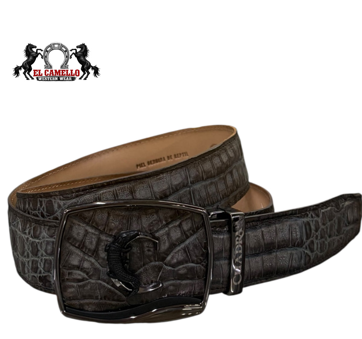 Cuadra Men’s Exotic Leather Belt BC481 – Black Croc Texture with Logo Buckle