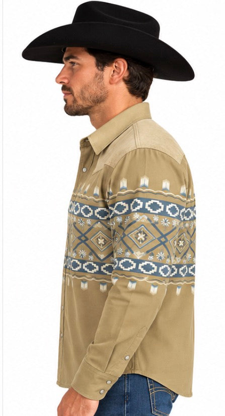 Platini Men’s Beige Western Shirt WPL10752