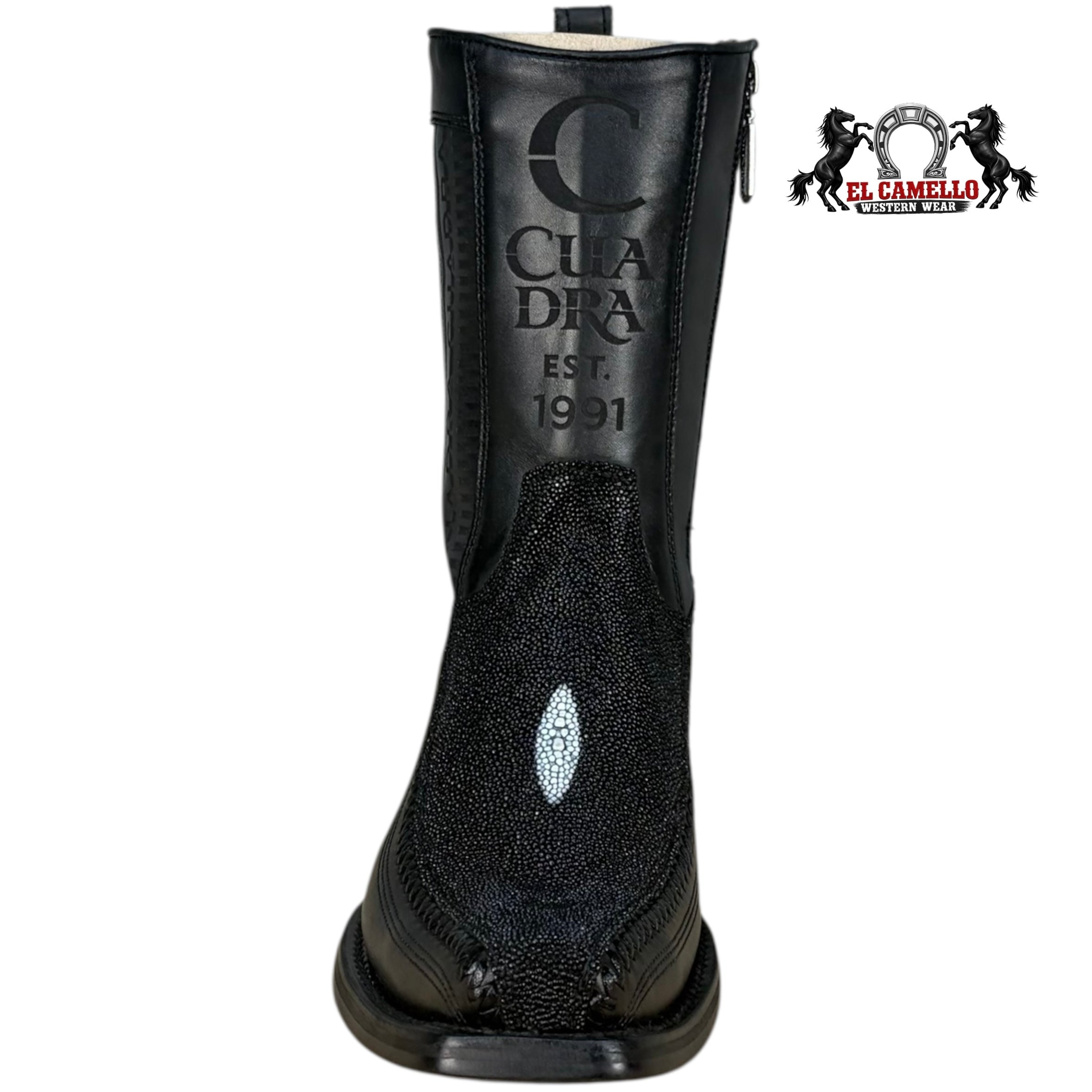 Cuadra Men’s Black Stingray & Leather Ankle Boots – Square Toe, Side Zip, Hybrid Sole CU783