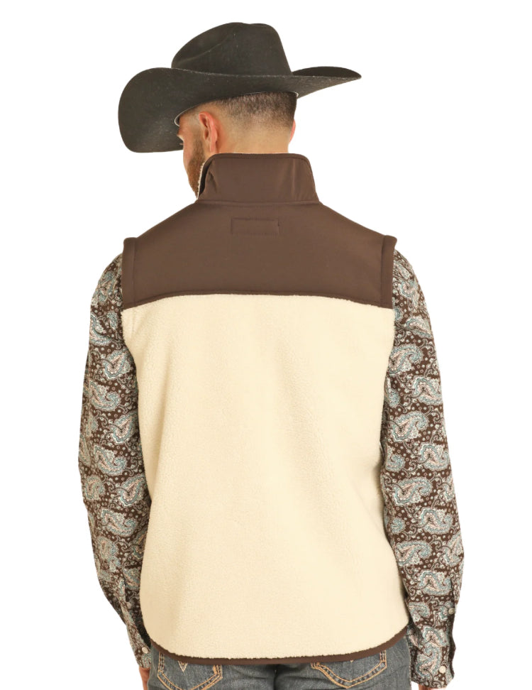 Rock and Roll Men’s Brown & Cream Fleece Zip-Front Vest C04313