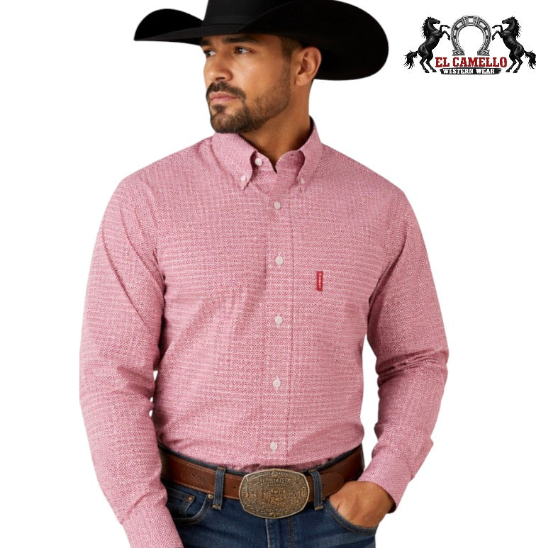 Ariat Men’s Red Geo Print Long Sleeve Button-Down Shirt10079768