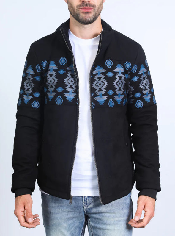 Platini Men’s Southwestern Zip Jacket – Black & Blue