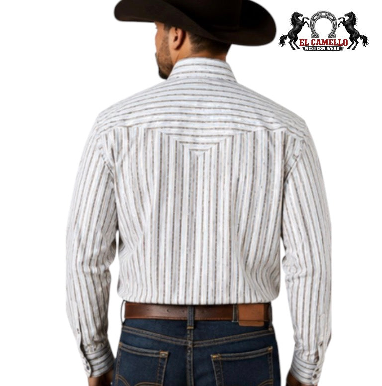 Ariat Men’s Tan & Blue Stripe Long Sleeve Western Shirt 10079437