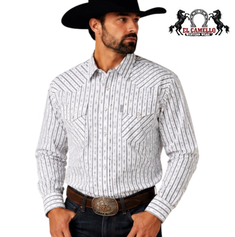 Ariat Men’s White Geo Stripe Long Sleeve Western Shirt – Style 10079769
