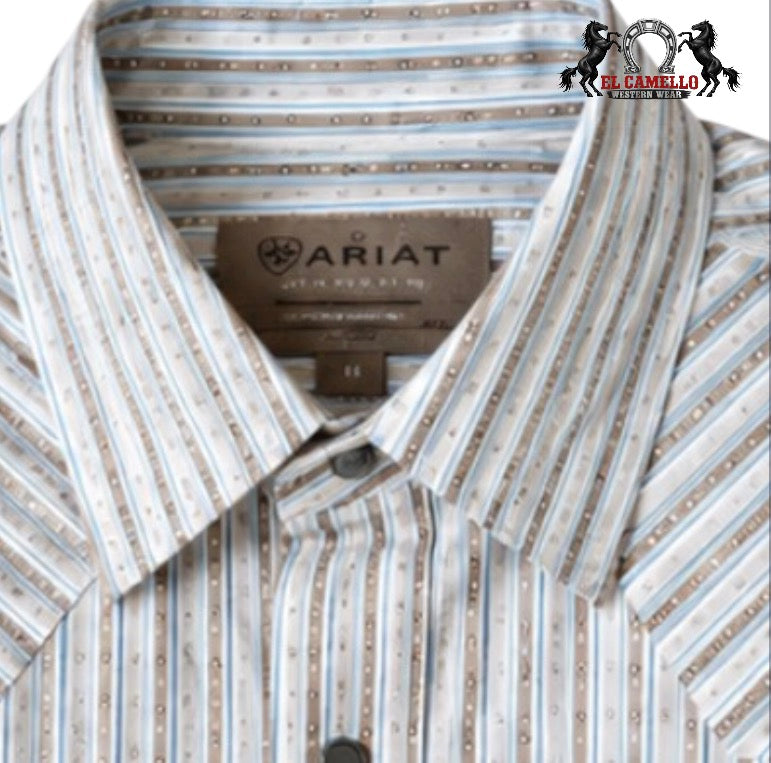 Ariat Men’s Tan & Blue Stripe Long Sleeve Western Shirt 10079437