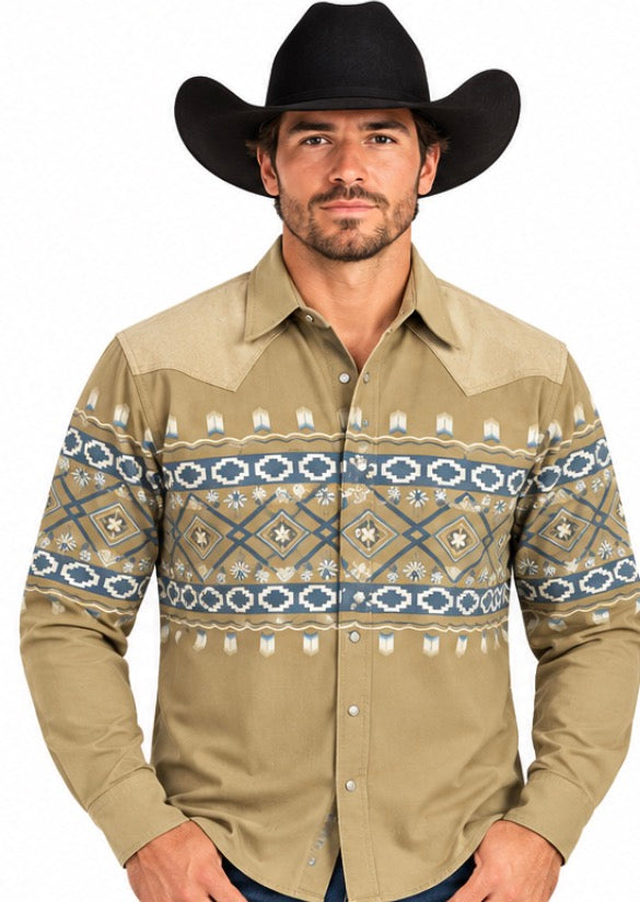 Platini Men’s Beige Western Shirt WPL10752