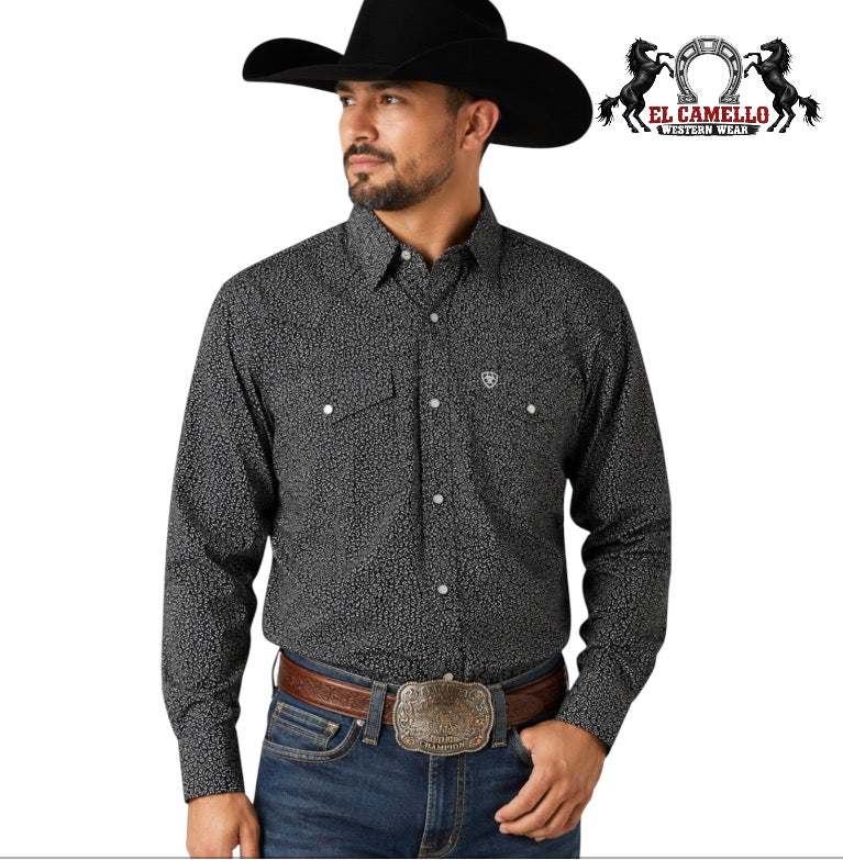 Ariat Men’s Black Micro Geo Print Long Sleeve Western Shirt 10079489