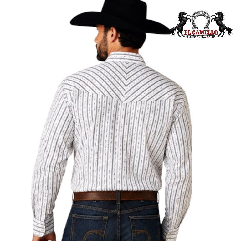 Ariat Men’s White Geo Stripe Long Sleeve Western Shirt – Style 10079769