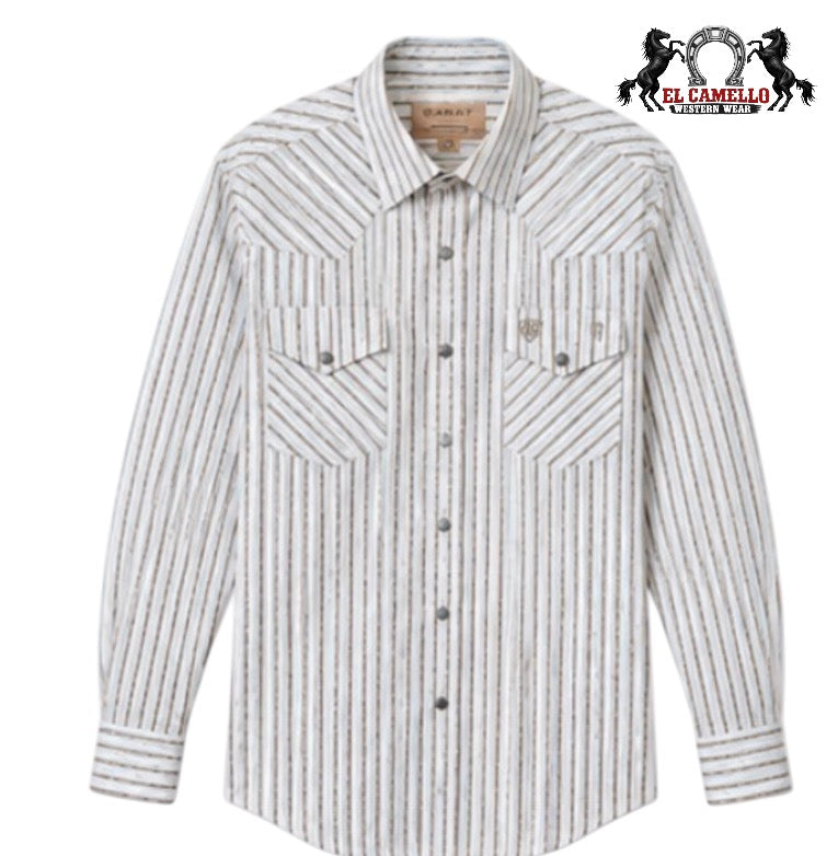Ariat Men’s Tan & Blue Stripe Long Sleeve Western Shirt 10079437