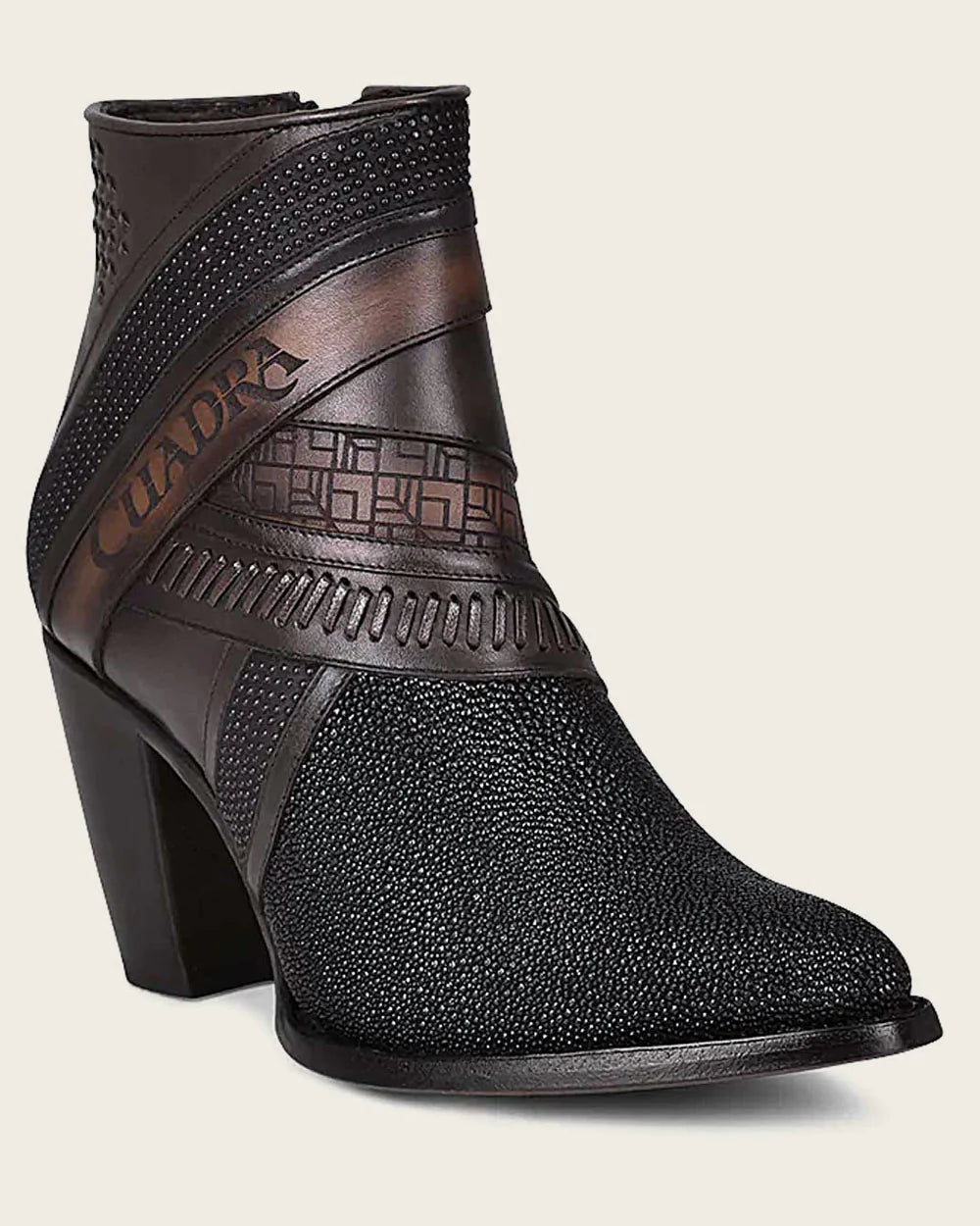 Handwoven Black Exotic Leather Ankle Bootie CU618