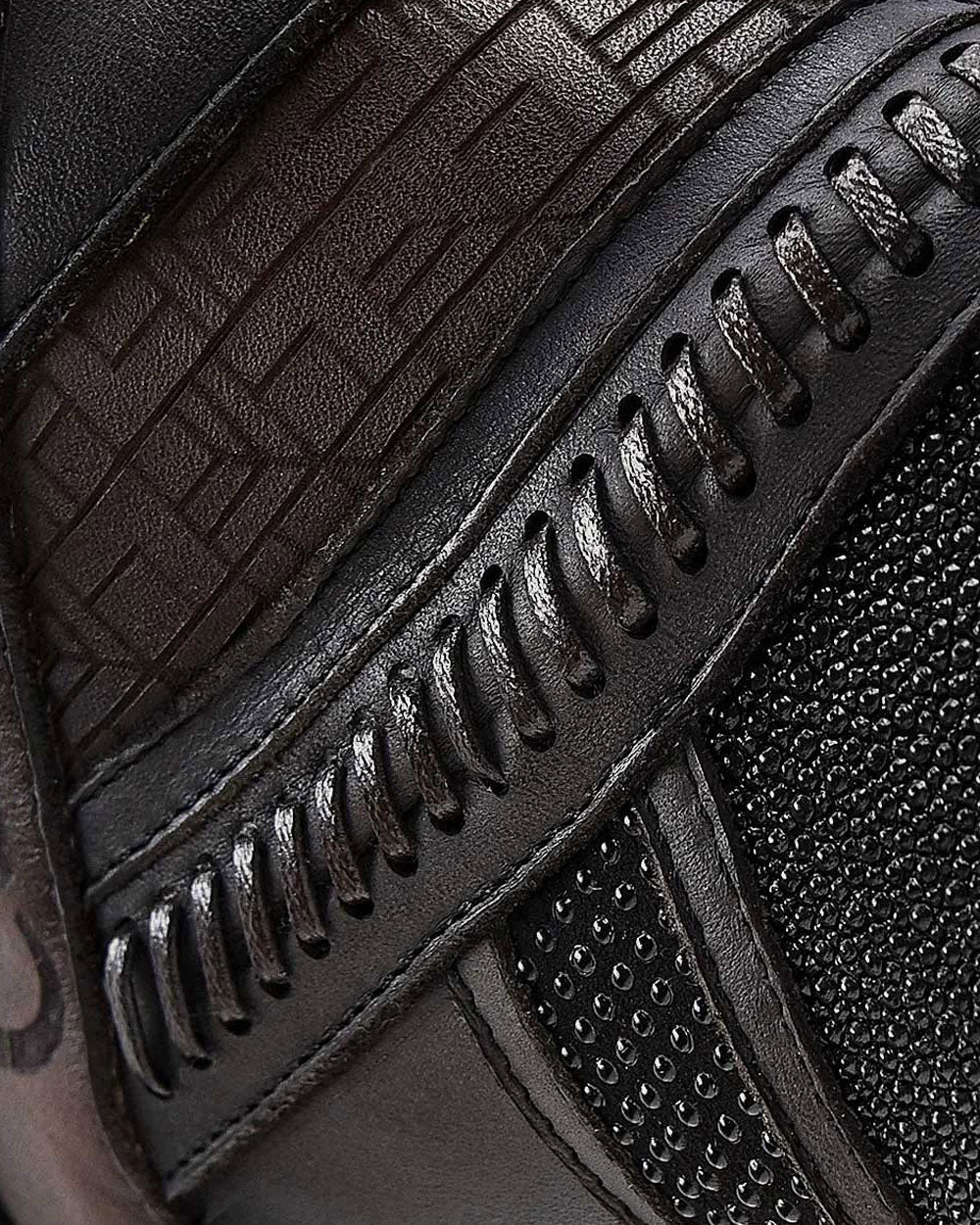 Handwoven Black Exotic Leather Ankle Bootie CU618