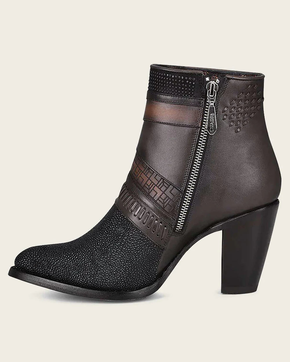 Handwoven Black Exotic Leather Ankle Bootie CU618