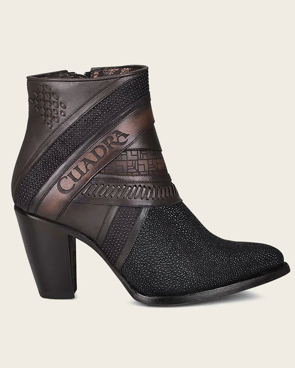Handwoven Black Exotic Leather Ankle Bootie CU618