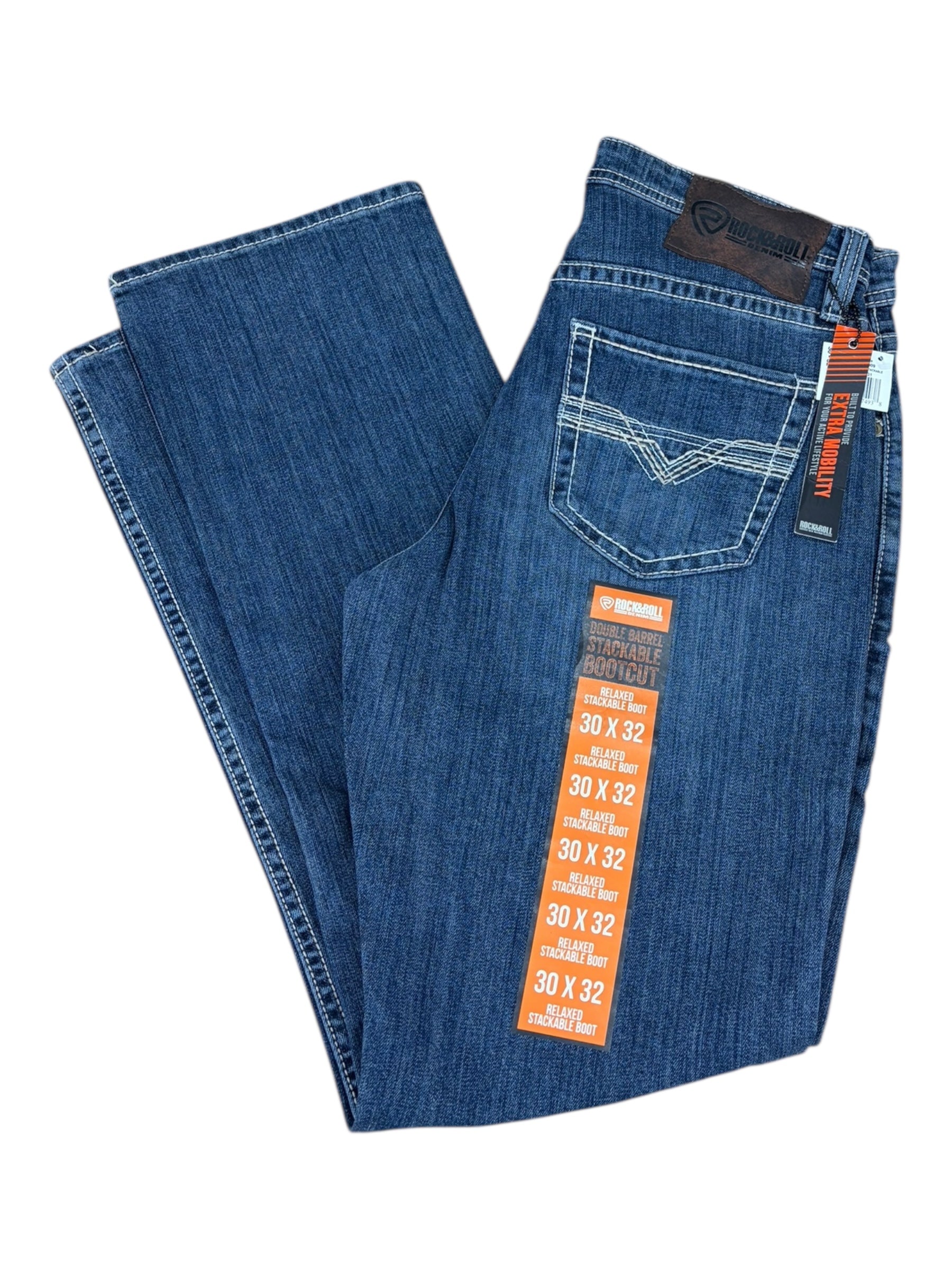 Rock & Roll Denim Men’s Double Barrel Relaxed Fit Stackable Bootcut Jeans – Extra Mobility Denim, Dark Vintage Wash 4809