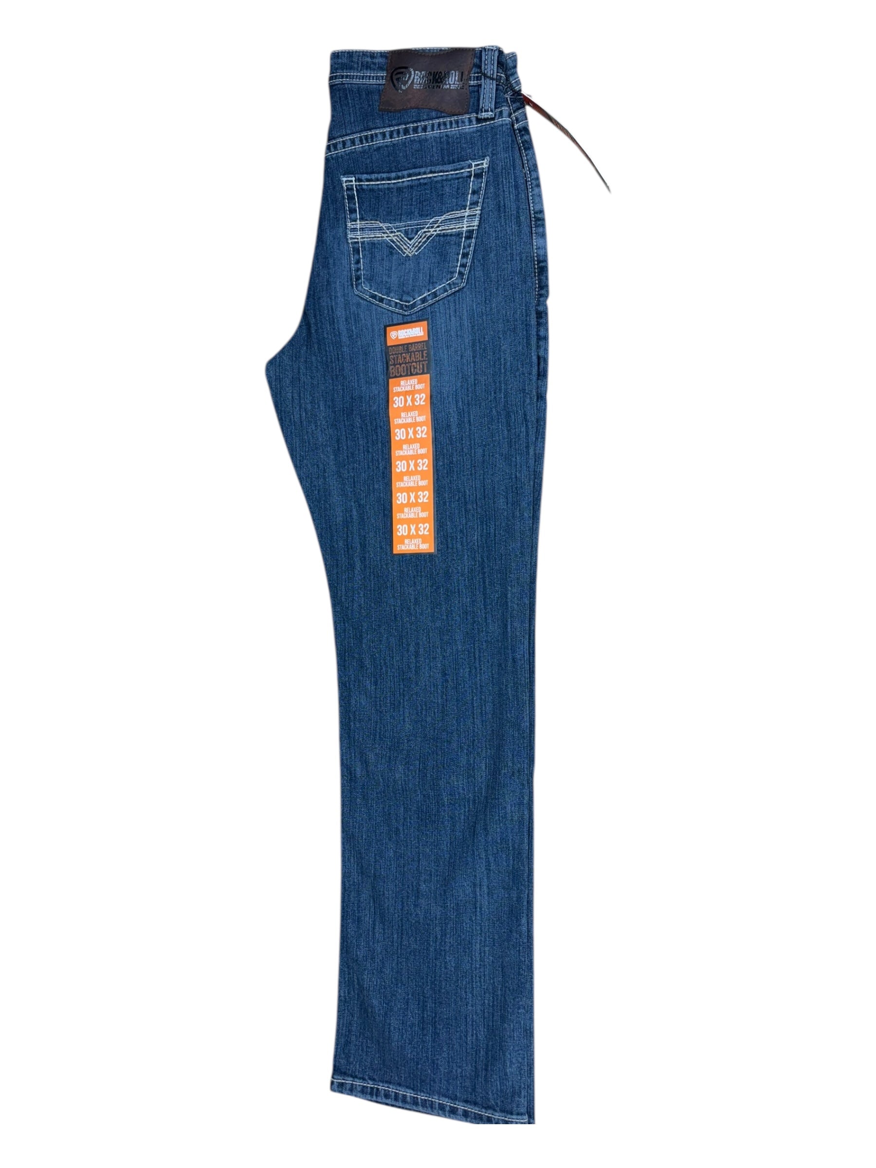 Rock & Roll Denim Men’s Double Barrel Relaxed Fit Stackable Bootcut Jeans – Extra Mobility Denim, Dark Vintage Wash 4809