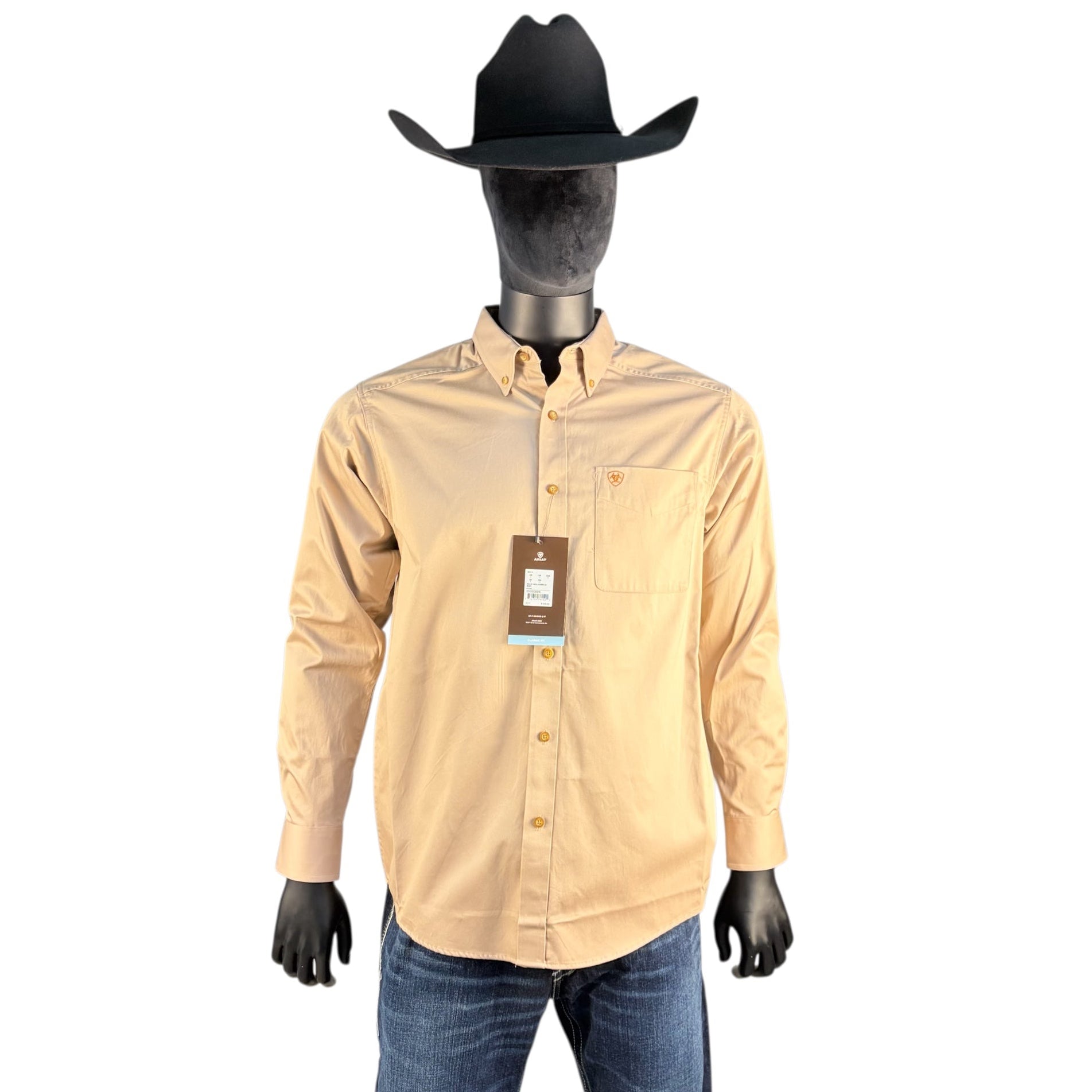 Ariat Men’s Solid Long Sleeve Button-Down Shirt – Tan