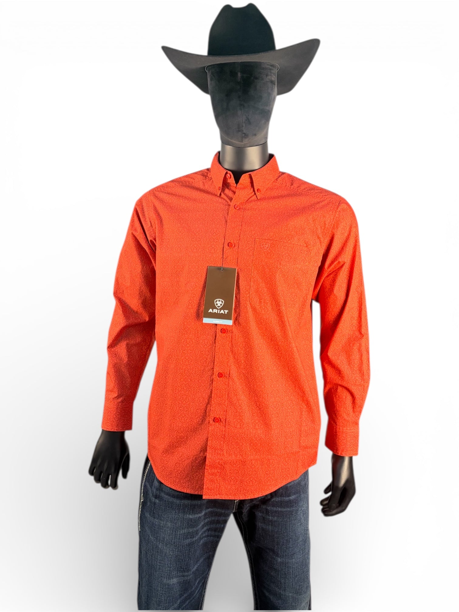 Ariat Men’s Orange Micro-Print Long Sleeve Button-Down Shirt