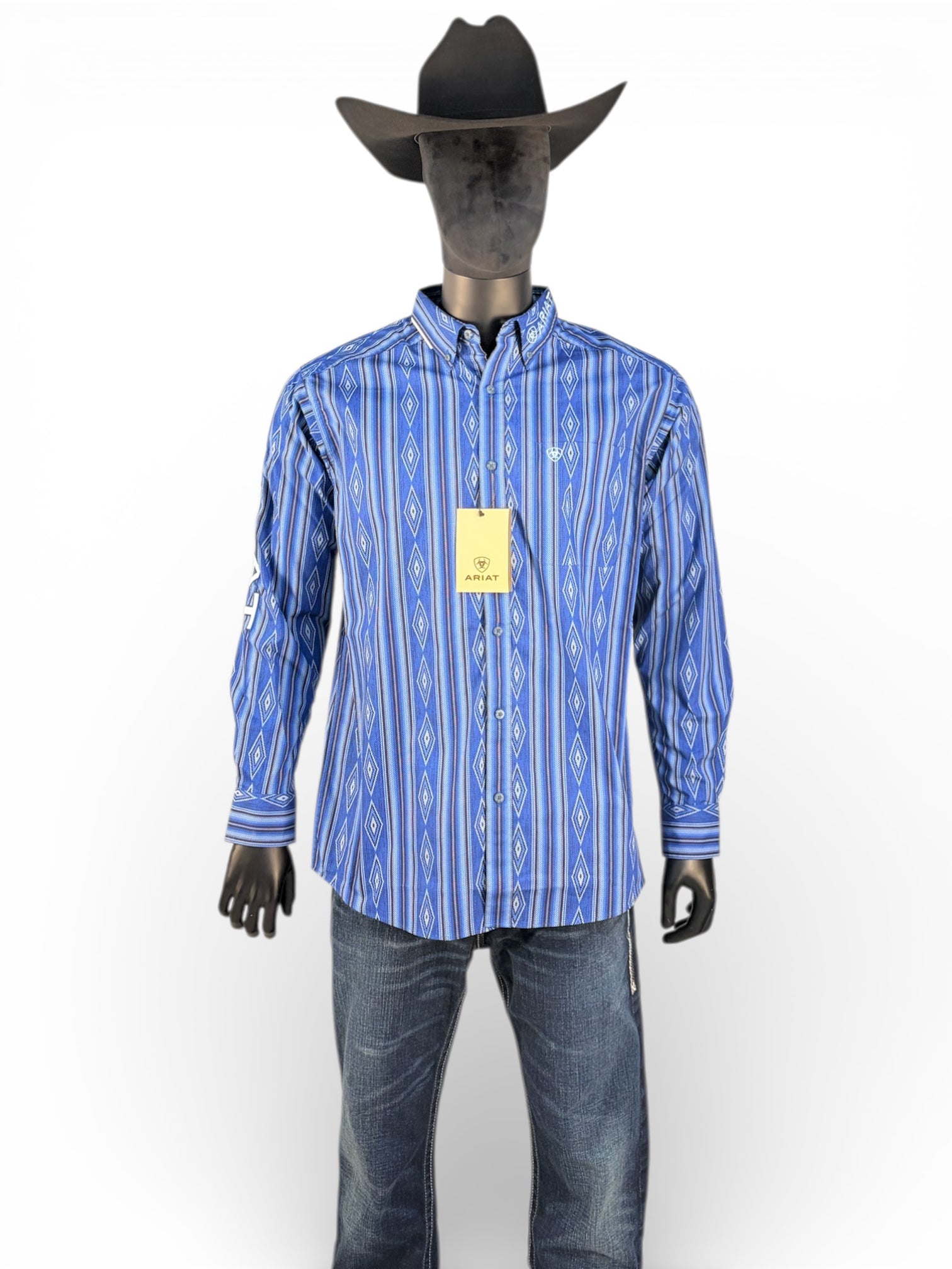 Ariat Men’s Blue Geometric Stripe Long Sleeve Button-Down Shirt