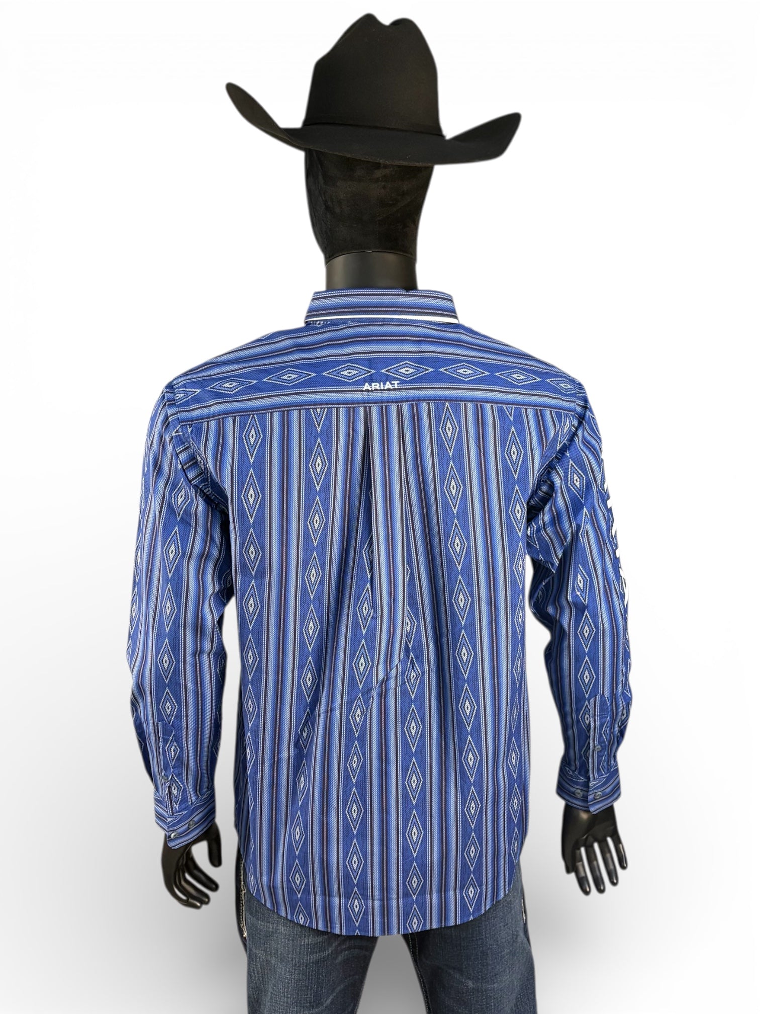 Ariat Men’s Blue Geometric Stripe Long Sleeve Button-Down Shirt