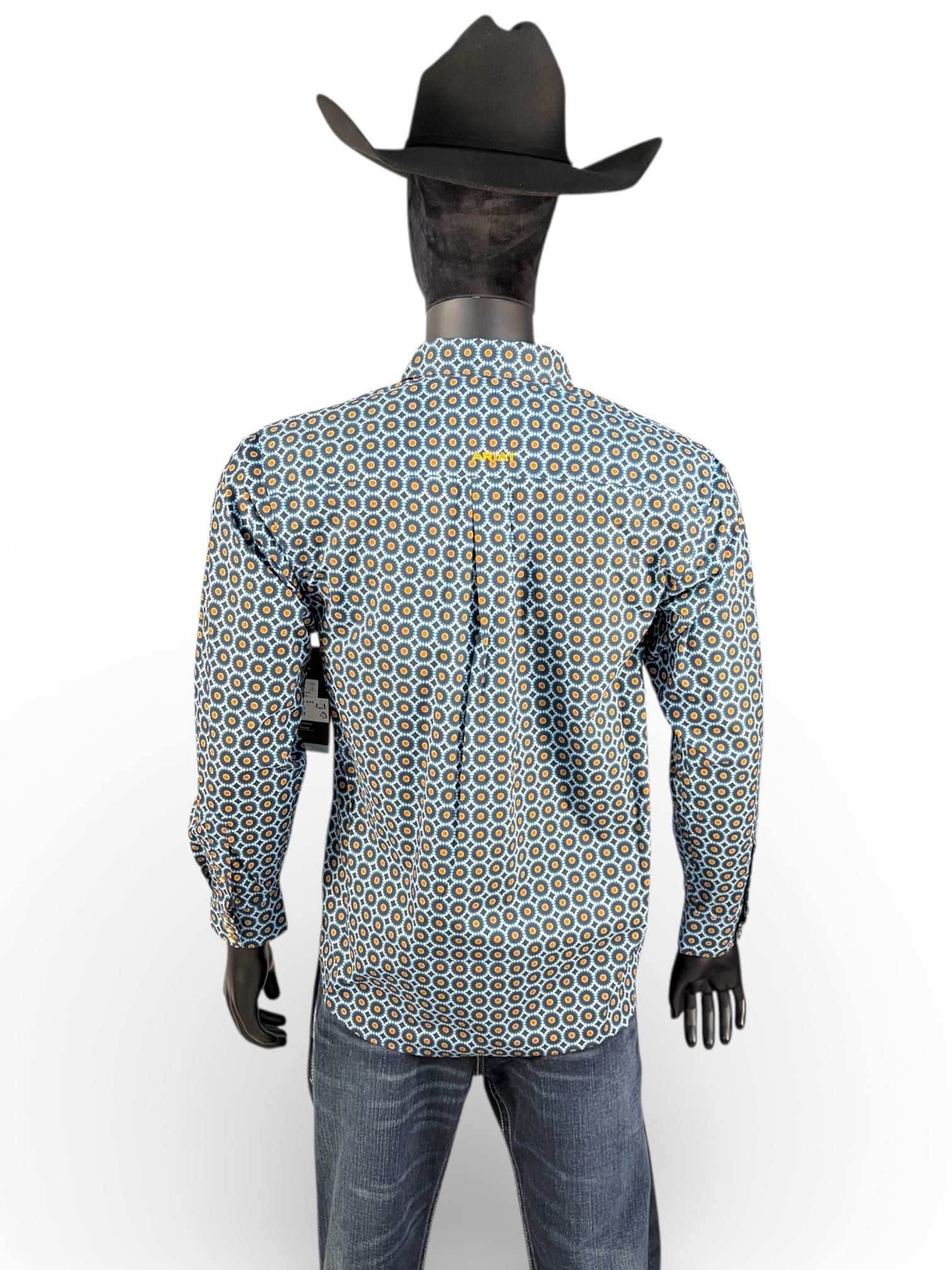 Ariat Men’s Dark Teal Micro-Print Long Sleeve Button-Down Shirt