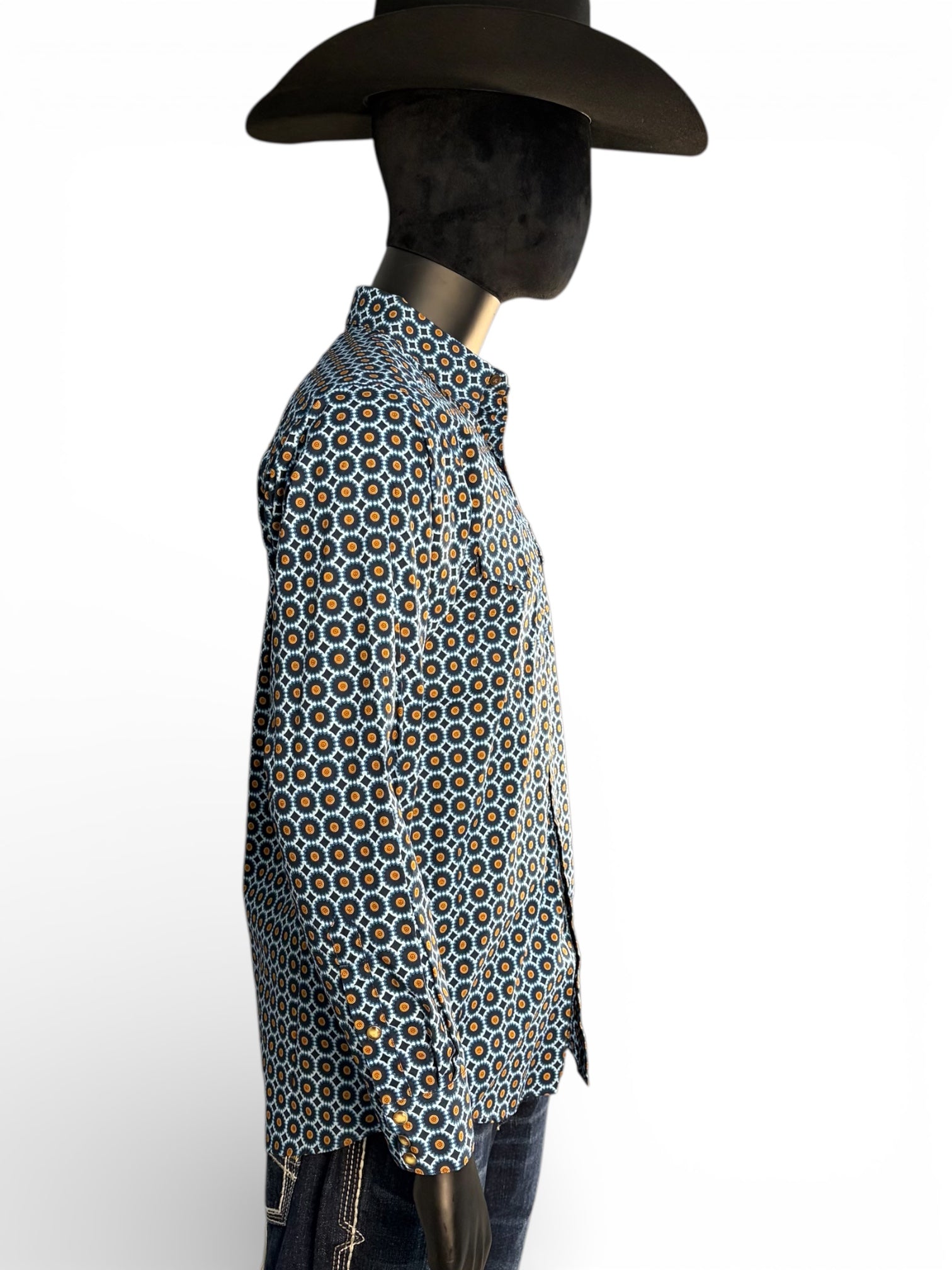 Ariat Men’s Dark Teal Micro-Print Long Sleeve Button-Down Shirt