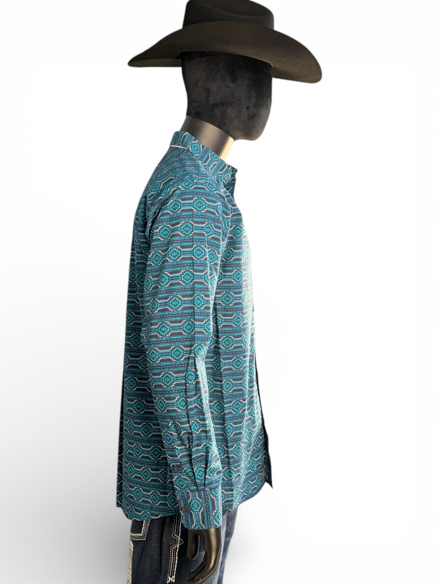 Ariat Men’s Turquoise Geometric Print Long Sleeve Button-Down Shirt