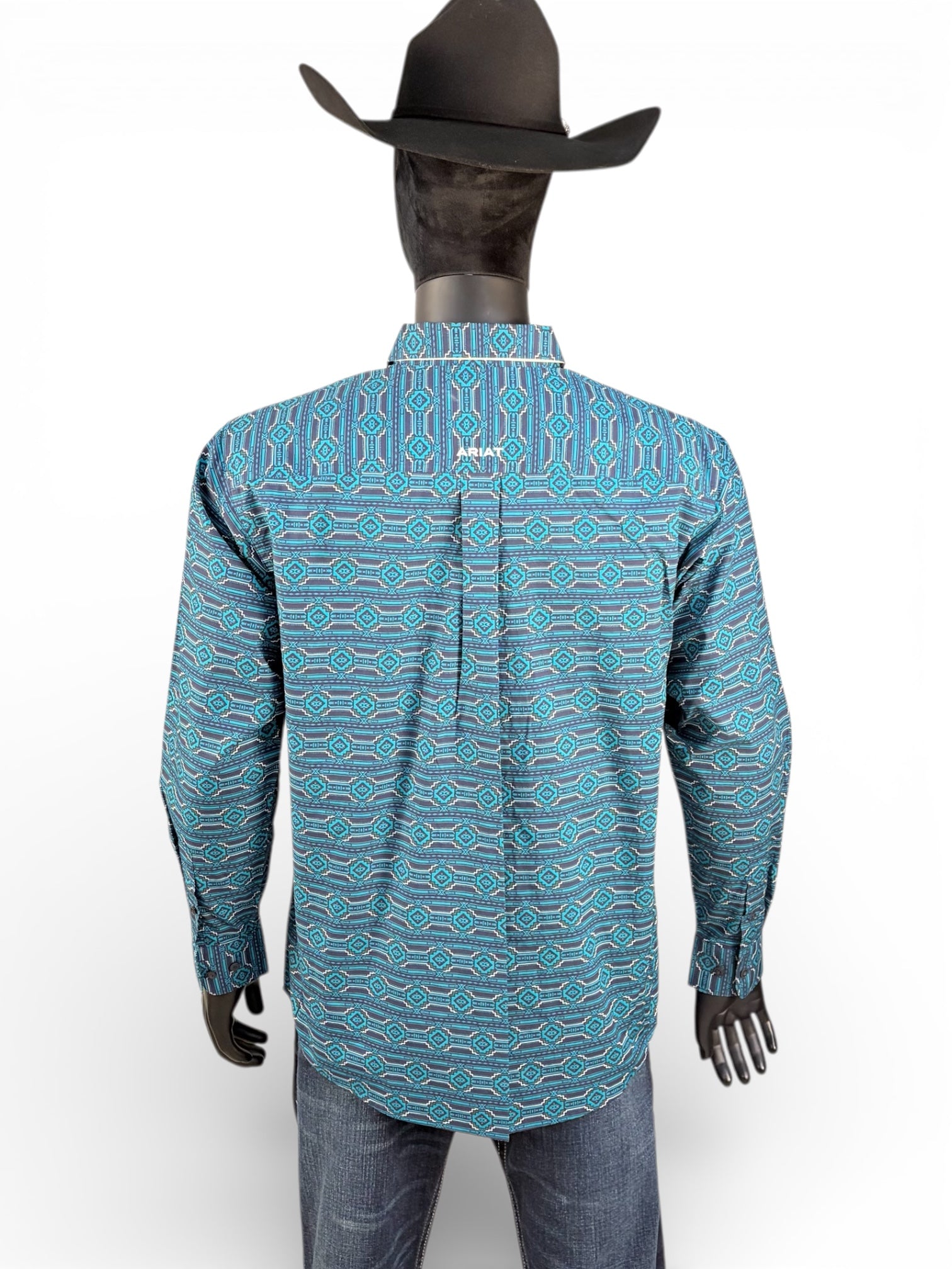 Ariat Men’s Turquoise Geometric Print Long Sleeve Button-Down Shirt