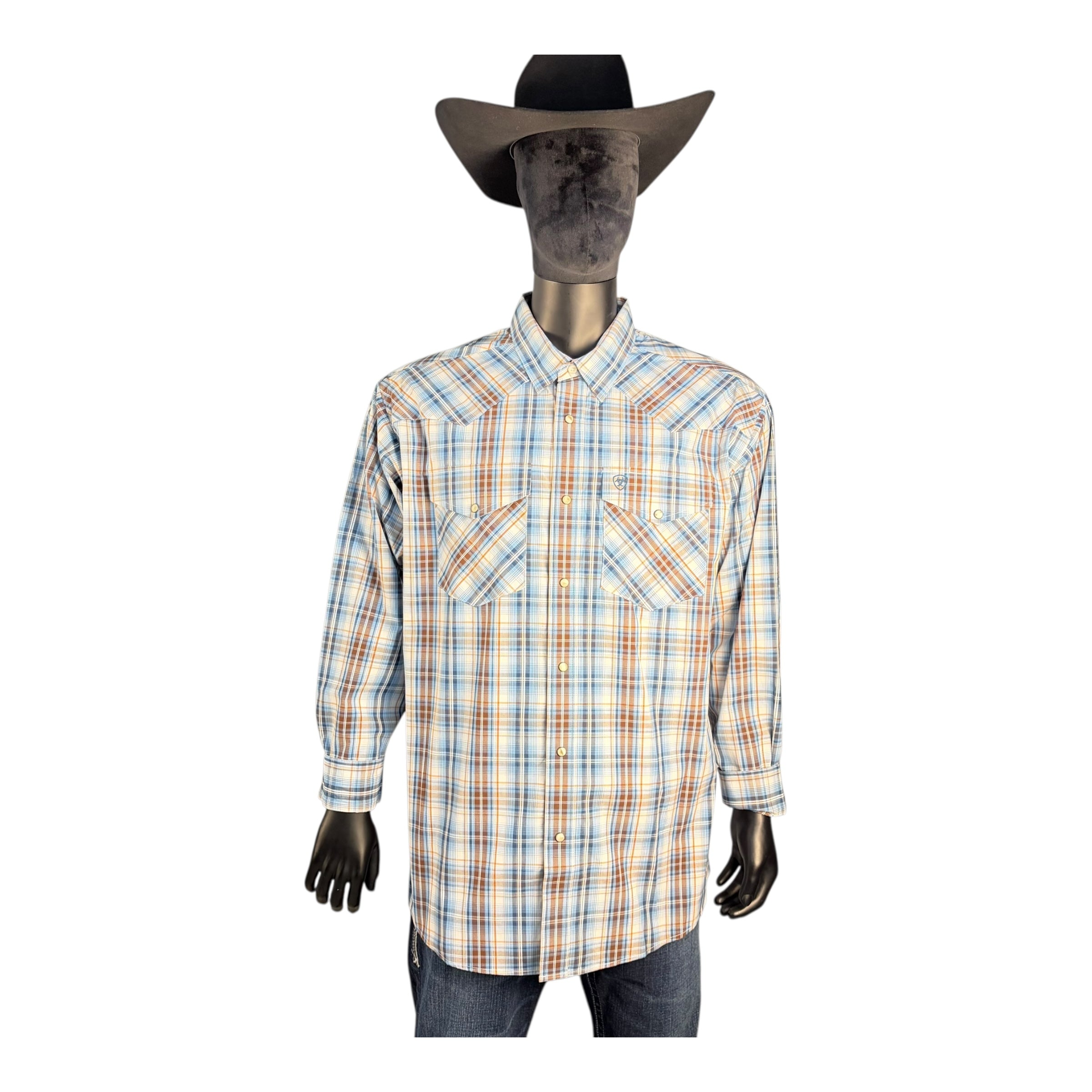 Ariat Men’s Blue & Tan Plaid Long Sleeve Western Shirt
