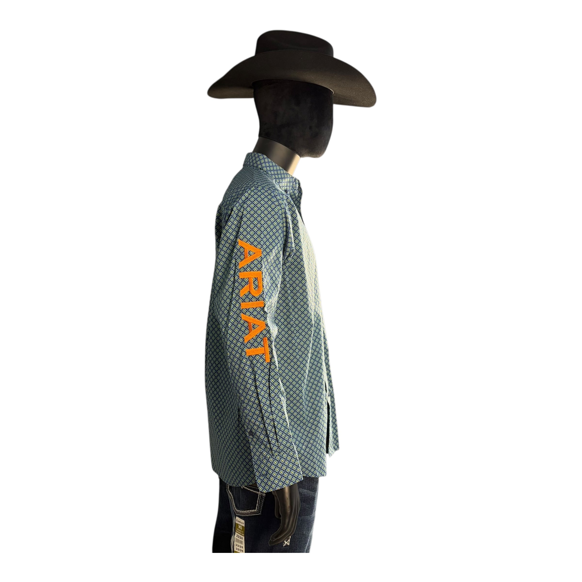 Ariat Men’s Light Teal Micro-Print Long Sleeve Button-Down Shirt