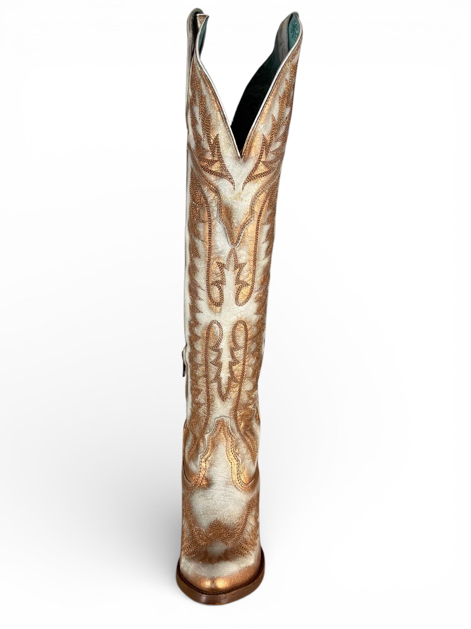 A4212- WOMEN'S DISTRESSED WHITE EMBROIDERY TALL TOP COWBOY BOOT