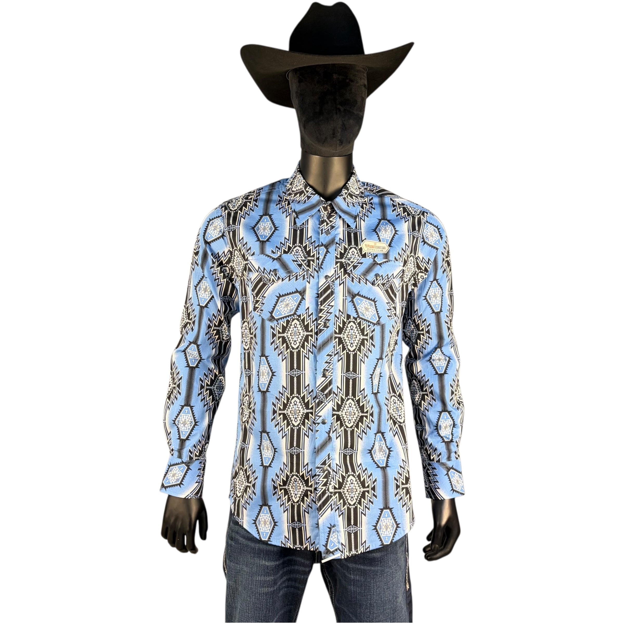 Men’s Rock & Roll Blue Diamond Geo Long Sleeve Western Shirt