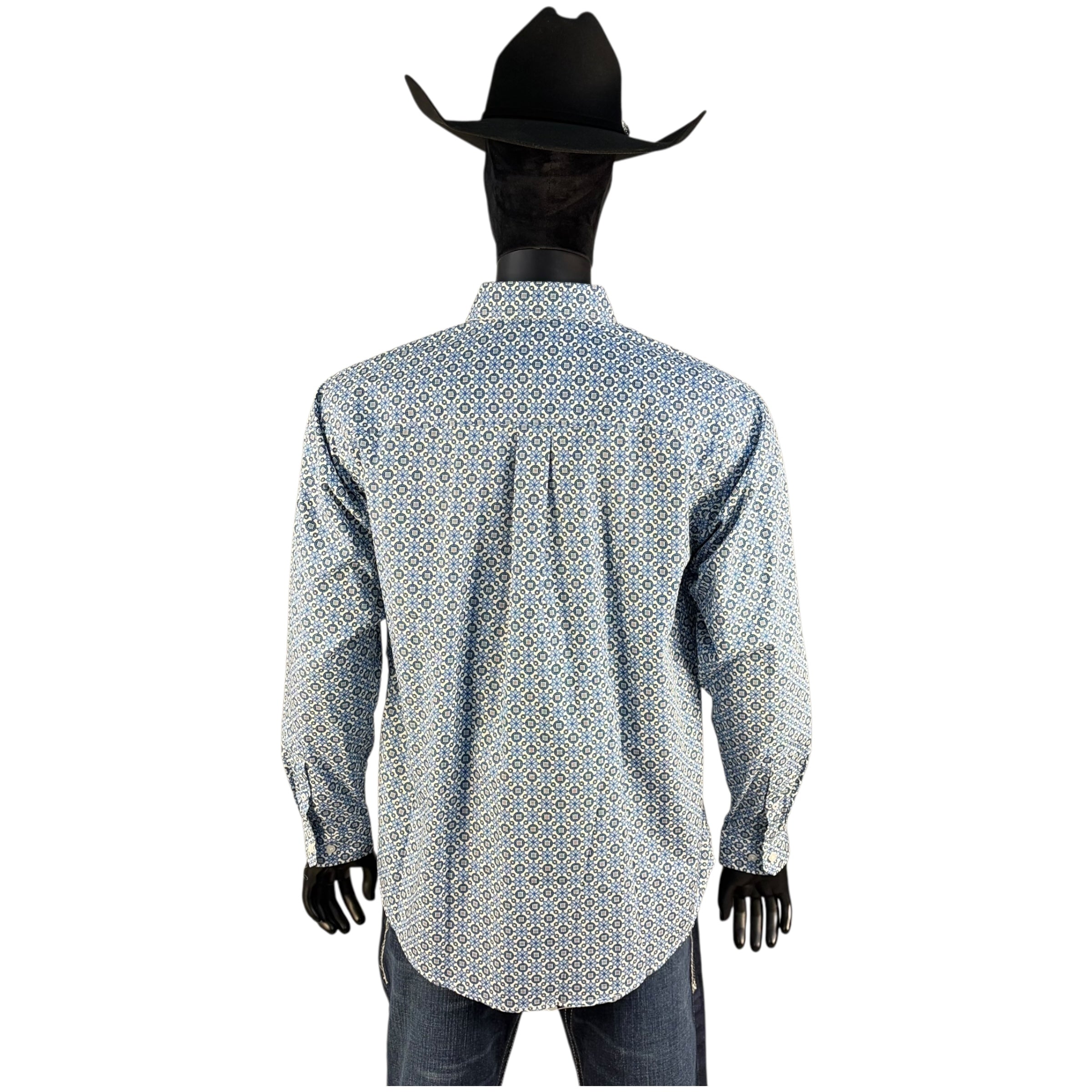 Men’s Cinch Blue Geometric Print Long Sleeve Button-Down Shirt
