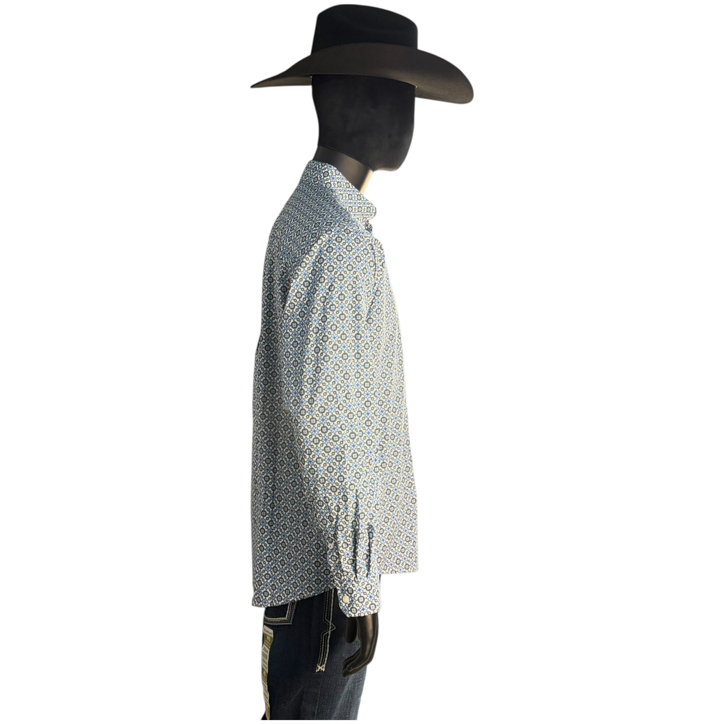 Men’s Cinch Blue Geometric Print Long Sleeve Button-Down Shirt
