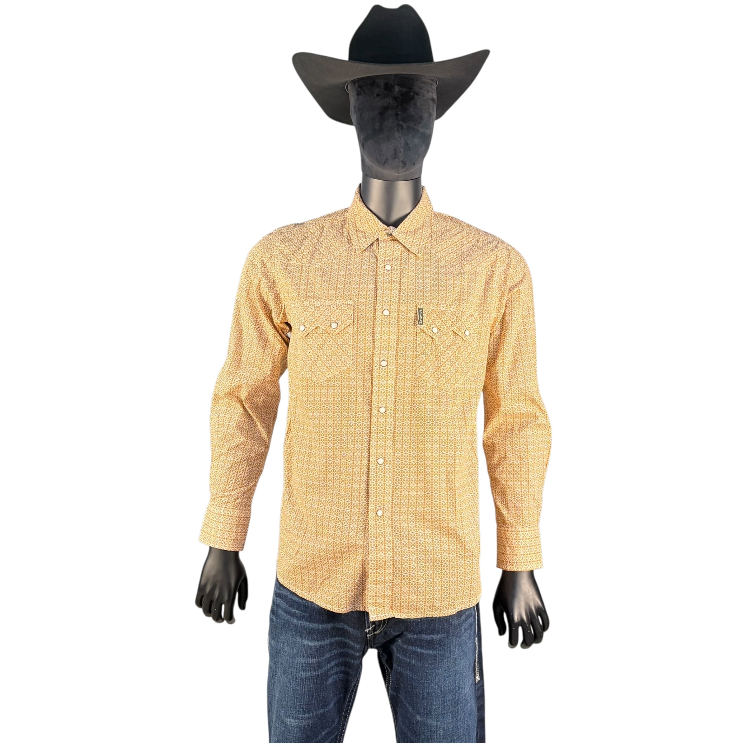 Men’s Cinch Orange Geometric Print Long Sleeve Western Snap Shirt