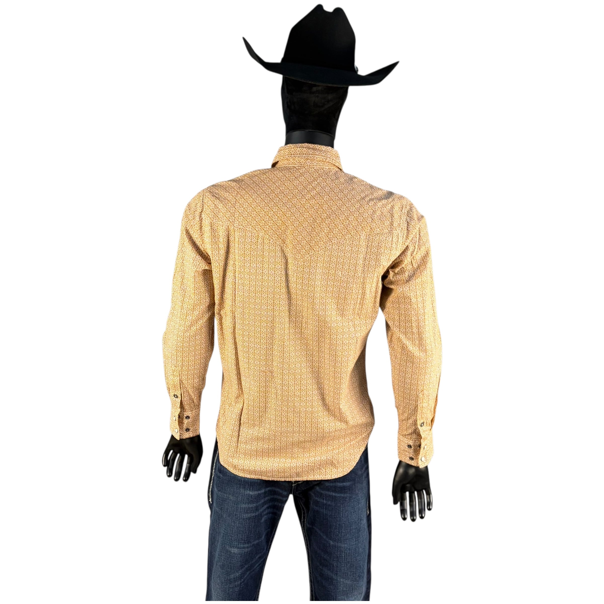 Men’s Cinch Orange Geometric Print Long Sleeve Western Snap Shirt