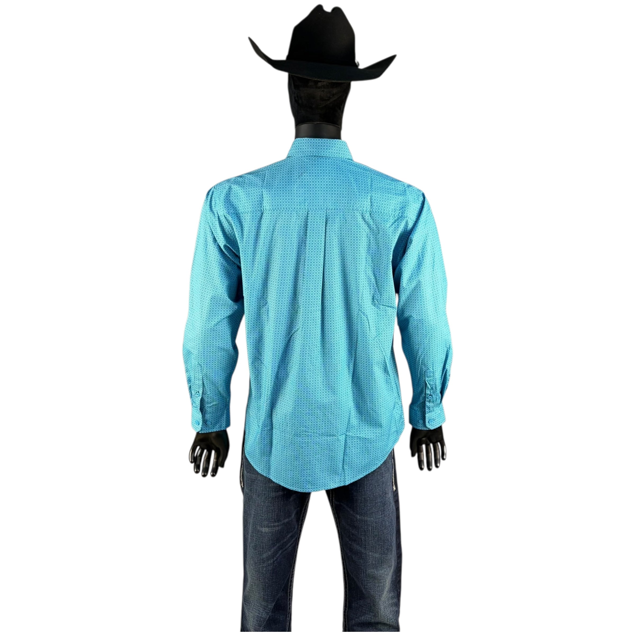 Men’s Cinch Turquoise Geometric Print Long Sleeve Button-Down Shirt