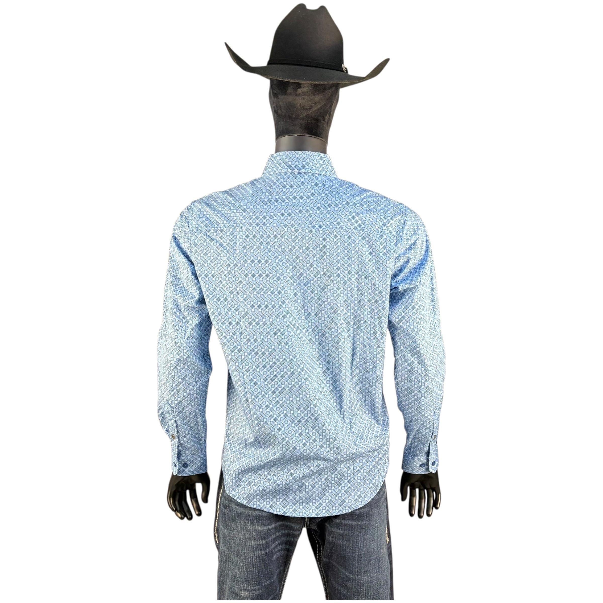 Men’s Cinch Light Blue Geometric Print Long Sleeve Button-Down Shirt