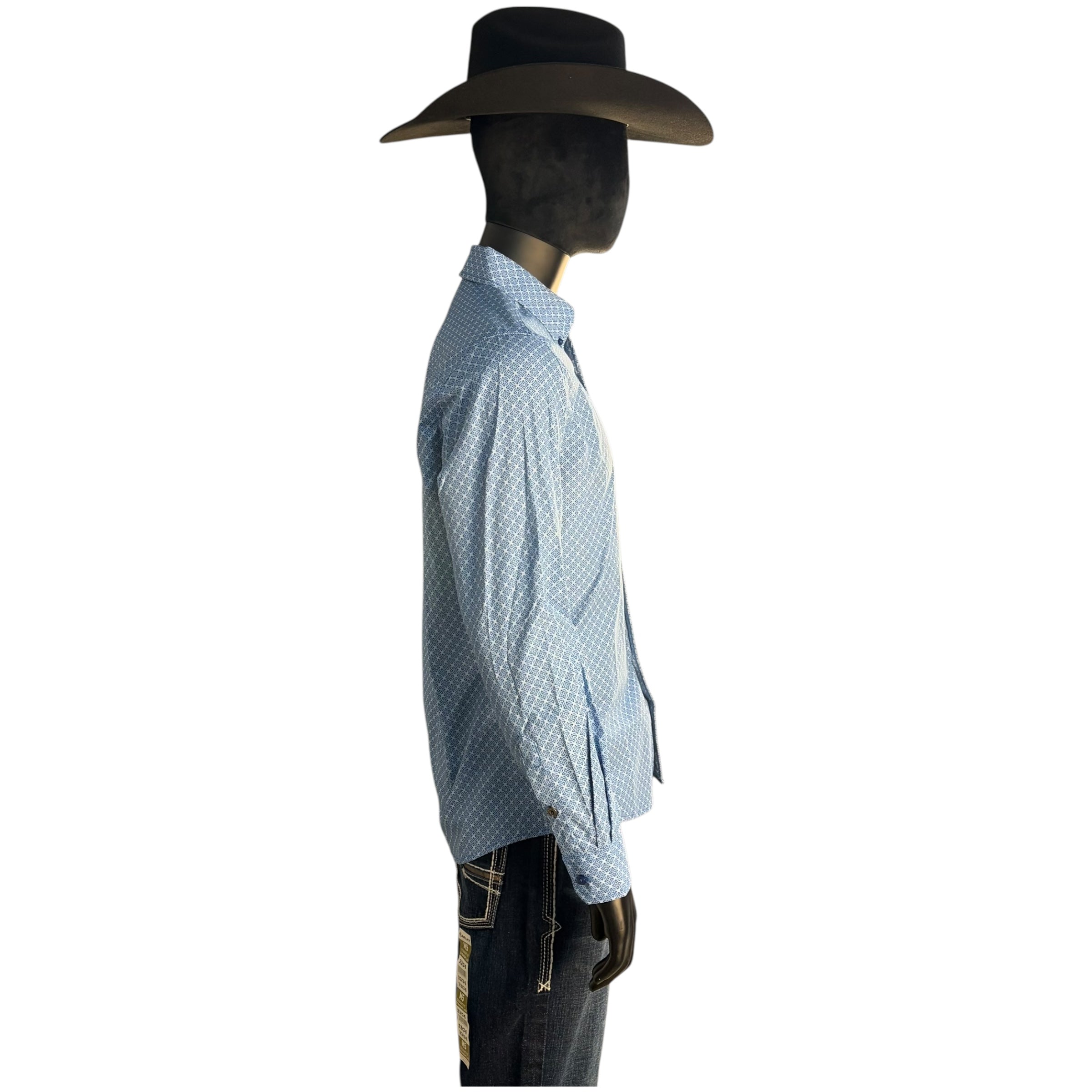 Men’s Cinch Light Blue Geometric Print Long Sleeve Button-Down Shirt