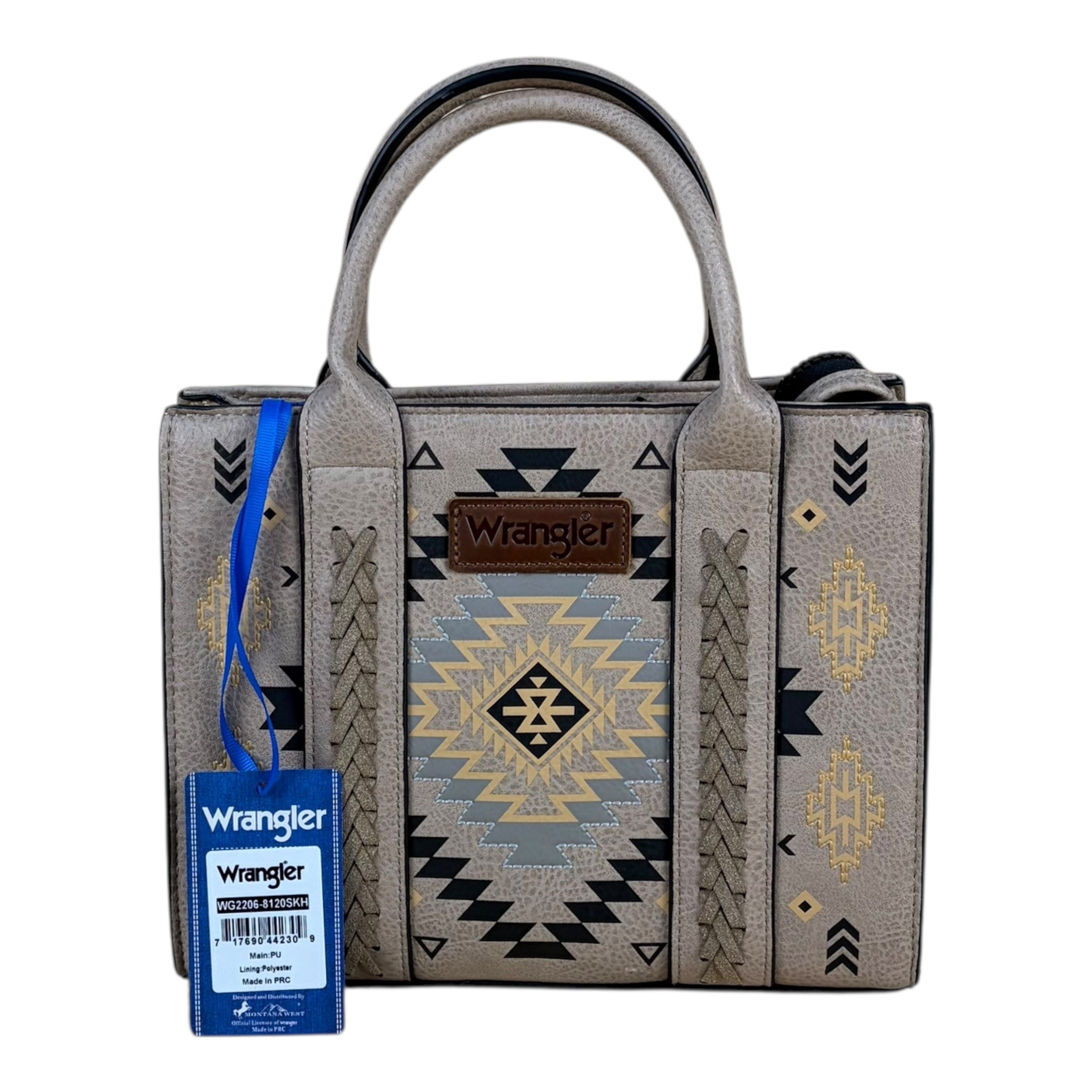 Wrangler Southwestern Aztec Faux Leather Tote Bag – Taupe
