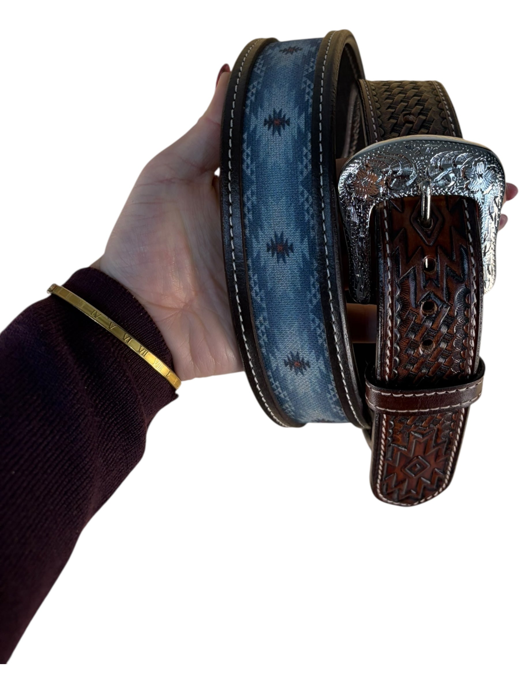 Circle S H Tooled Leather Western Belt